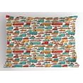 thumbnail image 1 of Ambesonne Cars Pillow Sham, Motorbikes Caravans Bus, 26" X 20", Aqua Red Orange, 1 of 2
