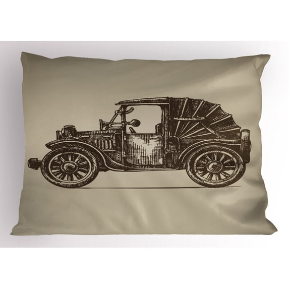 Ambesonne Cars Pillow Sham, Vintage Car Convertible, 26" X 20", Beige Sepia