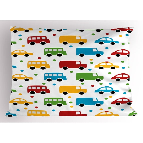 Ambesonne Cars Pillow Sham, Vivid Bus Taxi Automobiles, 36" X 20", Multicolor