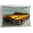 thumbnail image 1 of Ambesonne Cars Pillow Sham, Yellow Vehicle Speeding, 26" X 20", Reseda Green Yellow Grey, 1 of 2