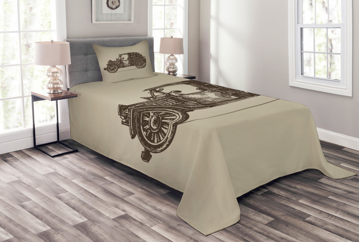 White Quilted Twin Bedspread Set with Pillow Sham