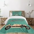thumbnail image 1 of Ambesonne Cars Quilted Bedspread Set 2 Pcs, Vintage Style Automobile, Twin Size, Teal Ruby Cream, 1 of 3