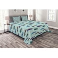 thumbnail image 1 of Ambesonne Cars Quilted Bedspread Set 3 Pcs, Abstarct Design Retro Ride, King Size, Pale Blue Teal Umber, 1 of 3