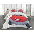 thumbnail image 1 of Ambesonne Cars Quilted Bedspread Set 3 Pcs, Cartoon Red Vehicle Happy, Queen Size, Vermilion Lilac, 1 of 3
