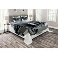 thumbnail image 1 of Ambesonne Cars Quilted Bedspread Set 3 Pcs, Classical Retro Vehicle, Queen Size, Black Pale Grey White, 1 of 3