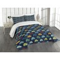 thumbnail image 1 of Ambesonne Cars Quilted Bedspread Set 3 Pcs, Mini Retro Vehicle on Road, Queen Size, Dark Blue Aqua Mustard, 1 of 5