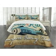 thumbnail image 1 of Ambesonne Cars Quilted Bedspread Set 3 Pcs, New York Racing Retro, Queen Size, Aqua Sand Brown, 1 of 3