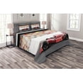 thumbnail image 1 of Ambesonne Cars Quilted Bedspread Set 3 Pcs, Red Race Car Side View, King Size, Grey Red Black, 1 of 3