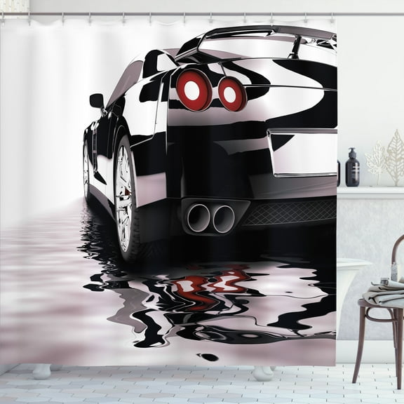 Ambesonne Cars Shower Curtain, Modern Black Vehicle Style, 69"Wx70"L, Black Red White