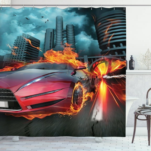 Ambesonne Cars Shower Curtain, Red Hot Concept Car, 69"Wx70"L, Red Orange Blue
