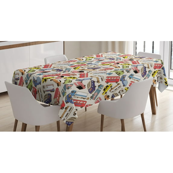 Ambesonne Cars Tablecloth Rectangular Table Cover, Lorry Cargo Taxi Fun Print, 60"x90", Multicolor