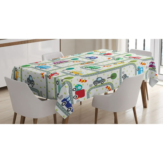 Ambesonne Cars Tablecloth Rectangular Table Cover, on Traffic, 60"x84", Multicolor