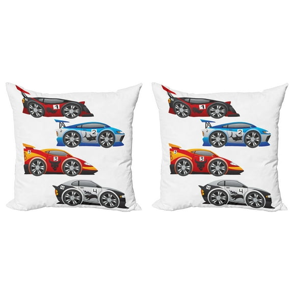 Ambesonne Cars Throw Pillow Cover 2 Pack, Formula Cars Technology, 20", Multicolor