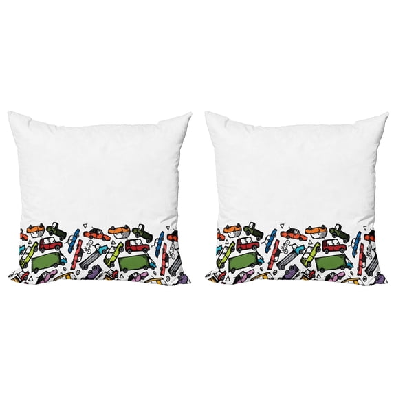 Ambesonne Cars Throw Pillow Cover 2 Pack, Hand Drawn Wheels, 16", Multicolor