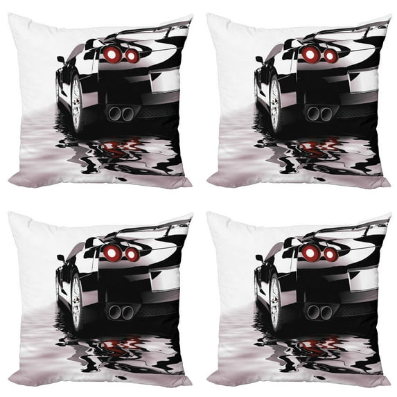 Ambesonne Cars Throw Pillow Cover 4 Pack, Modern Black Vehicle Style, 20", Black Red White