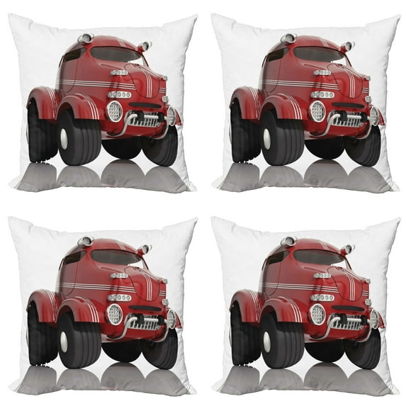Ambesonne Cars Throw Pillow Cover 4 Pack, Realistic Design, 20", Charcoal Grey Dried Rose