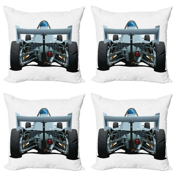 Ambesonne Cars Throw Pillow Cover 4 Pack, Super Fast Vehicle Back, 18", Bluegrey White and Black