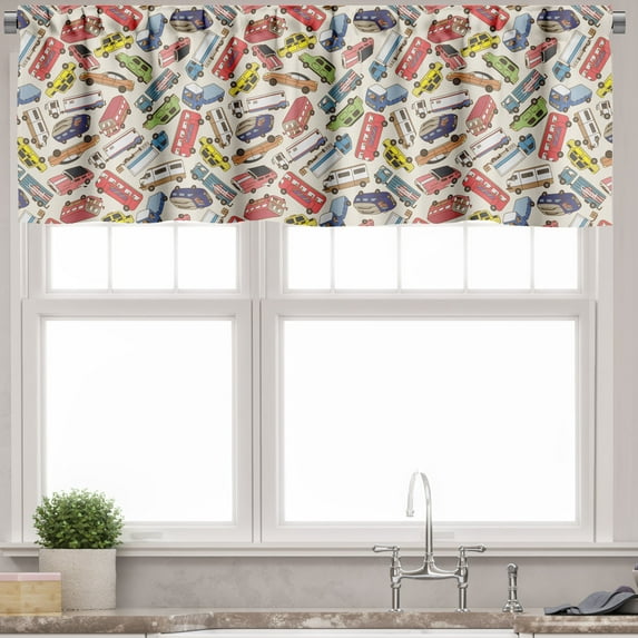 Ambesonne Cars Valance Pack of 2, Lorry Cargo Taxi Fun Print, 54"X12", Multicolor