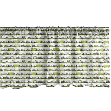 Ambesonne Cars Window Valance, Number of Cars with Various Jobs Trucks Sedans Buses Traveling Journey Working, Curtain Valance for Kitchen Bedroom Decor with Rod Pocket, 54" X 12", Apple Green