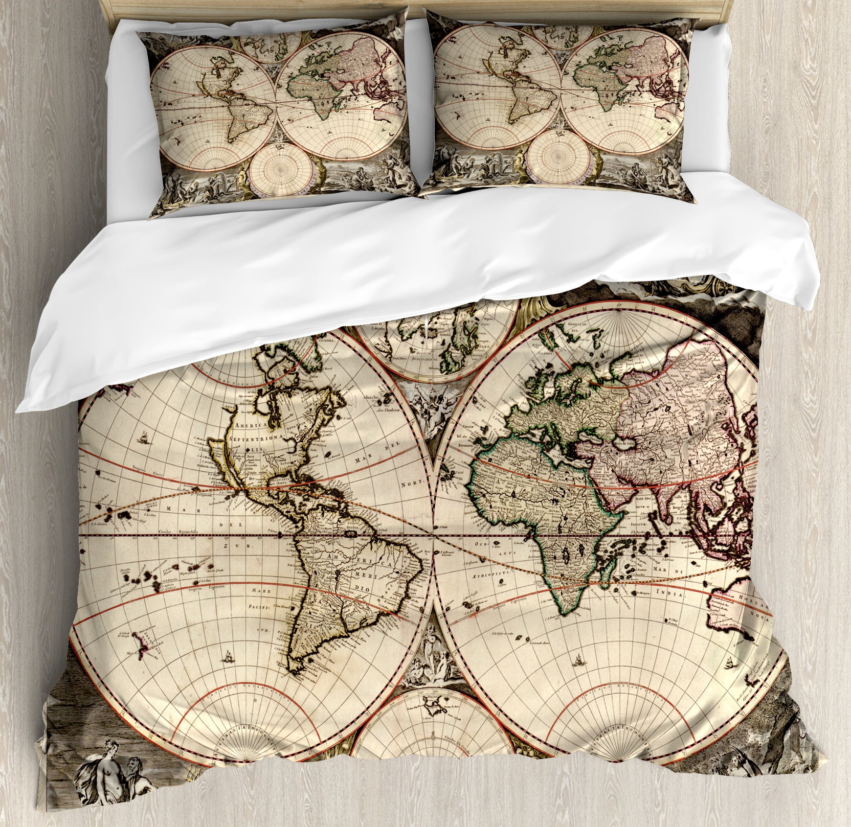 Ambesonne Cartography Duvet Cover Set, Vintage World Map Retro, Queen ...