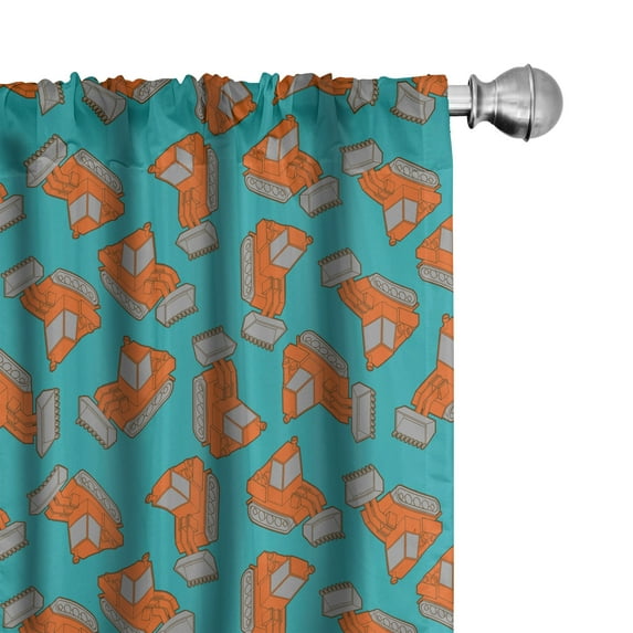 Ambesonne Cartoon Window Curtains, Art Tractor Trucks, Each 28" W x 95" L, Burnt Orange Turquoise