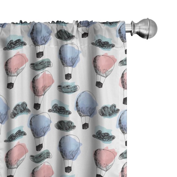 Ambesonne Cartoon 4-Panel Curtains, Balloons in Sky Adventure, 56"x63", Ceil Blue Blush and White