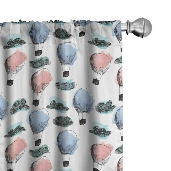 Ambesonne Cartoon Window Curtains, Balloons in Sky Adventure, Each 28" W x 84" L, Ceil Blue Blush and White