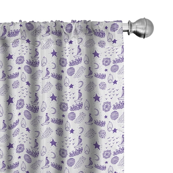 Ambesonne Cartoon Window Curtains, Boat Star Gulls Moon Shell, Each 28" W x 63" L, Purple