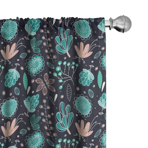 Ambesonne Cartoon 4-Panel Curtains, Botanical Pastel Items Dark, 56"x84", Dark Blue Grey and Seafoam