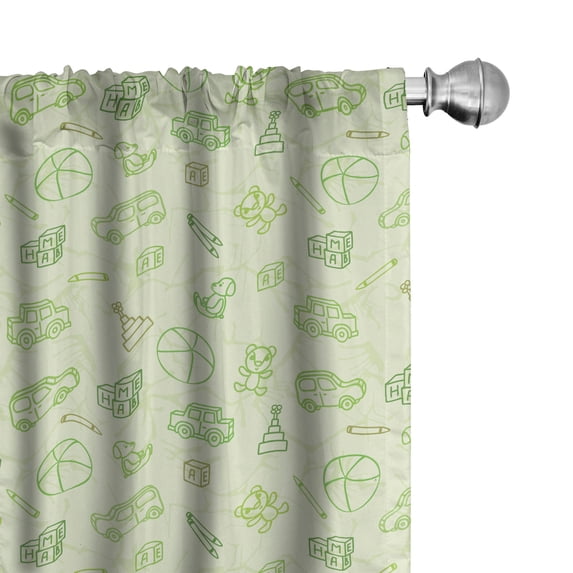 Ambesonne Cartoon Window Curtains, Cartoon Doodle Design, Each 28" W x 63" L, Pale Green