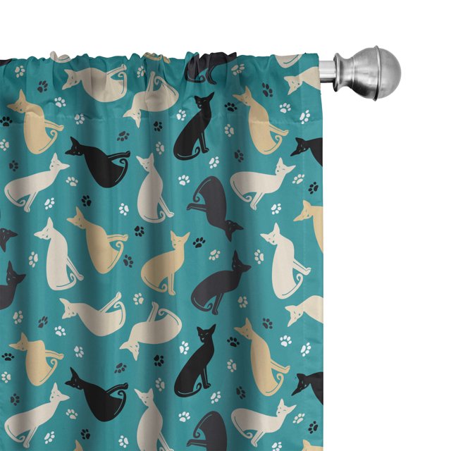 Ambesonne Cartoon 4-Panel Curtains, Cats and Paw Traces Graphic, 56"x95", Sea Blue Indigo
