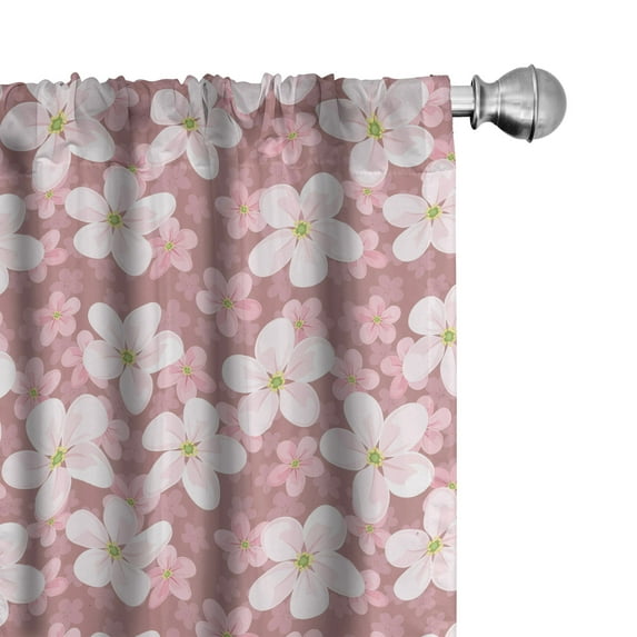 Ambesonne Cartoon Window Curtains, Cherry Blossoms Petal, Each 28" W x 84" L, Dried Rose White Green