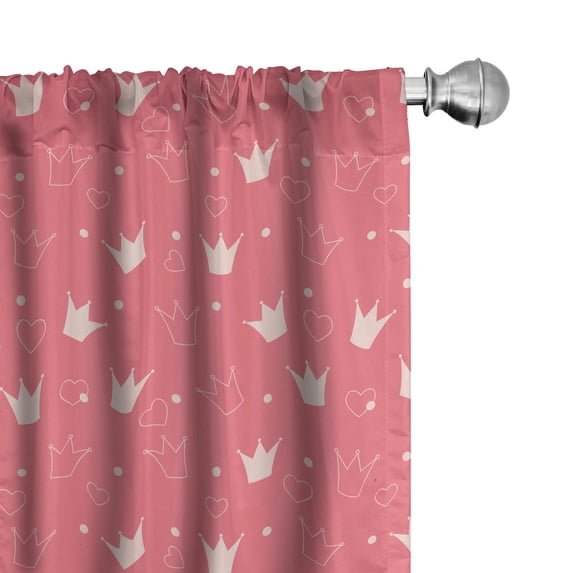 Ambesonne Cartoon Window Curtains, Crowns Dots and Hearts, Each 28" W x 63" L, Champagne Pastel Pink