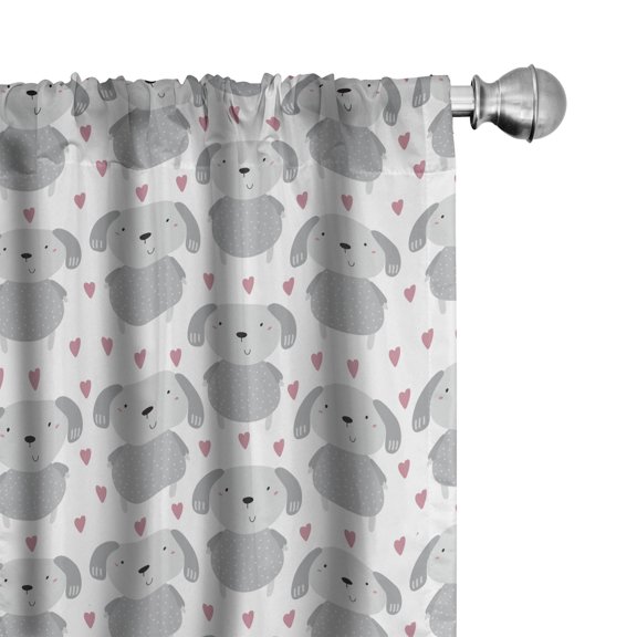 Ambesonne Cartoon Window Curtains, Dogs Droopy Ears Hearts, Each 28" W x 95" L, Dried Rose Pale Grey