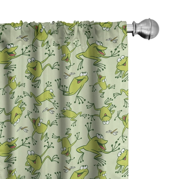 Ambesonne Cartoon Window Curtains, Frogs Dragonflies, Each 28" W x 95" L, Pale Green Apple Green