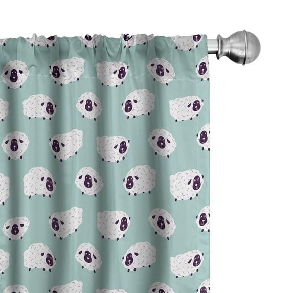 Ambesonne Cartoon Window Curtains, Funny Sheep Goats Faces, Each 28" W x 63" L, Seafoam and Dark Purple