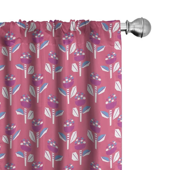 Ambesonne Cartoon Window Curtains, Geometrical Curved Flowers, Each 28" W x 84" L, Fuchsia and Sky Blue