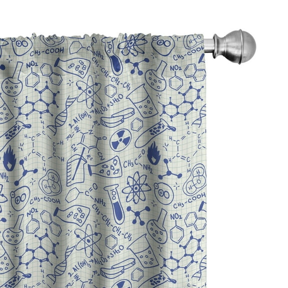 Ambesonne Cartoon Window Curtains, Geometry Chemistry Theme, Each 28" W x 95" L, Blue and Ivory