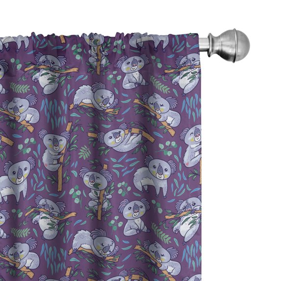 Ambesonne Cartoon 4-Panel Curtains, Koalas Sleeping on Branches, 56"x84", Lavender Blue and Violet