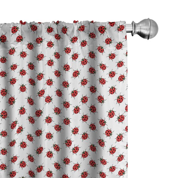 Ambesonne Cartoon 4-Panel Curtains, Ladybugs Funny Art Pattern, 56"x95", White and Red