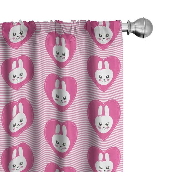 Ambesonne Cartoon Window Curtains, Little Bunnies Cartoon Like, Each 28" W x 95" L, Pink White