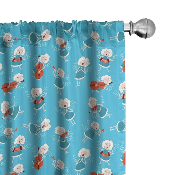 Ambesonne Cartoon Window Curtains, Music Instruments Fantasy, Each 28" W x 95" L, White Blue and Red