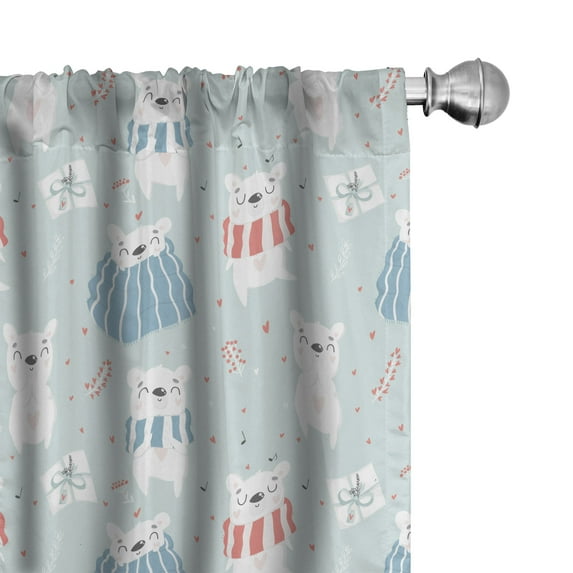 Ambesonne Cartoon Window Curtains, Ploar Bears Blankets, Each 28" W x 95" L, Pale Blue Coral Blue