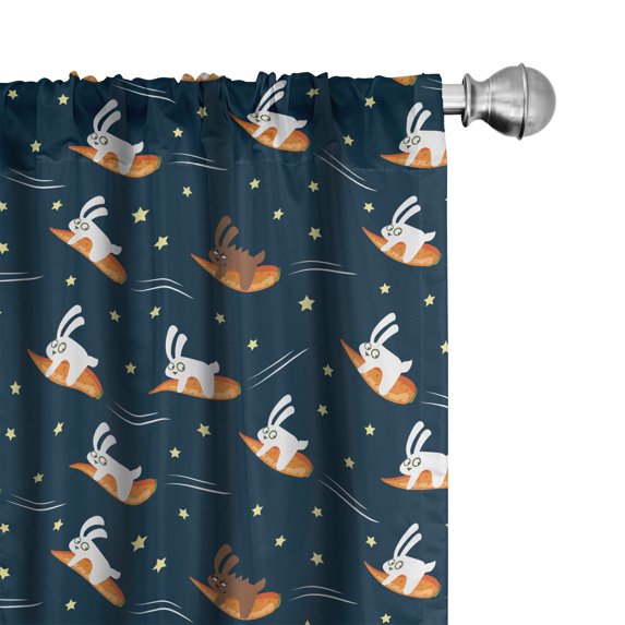 Ambesonne Cartoon 4-Panel Curtains, Rabbits Flying on Carrot, 56"x95", Petrol Blue Orange