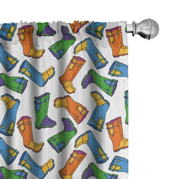 Ambesonne Cartoon Window Curtains, Rain Boots Autumnal Art, Each 28" W x 95" L, Marigold Sky Blue