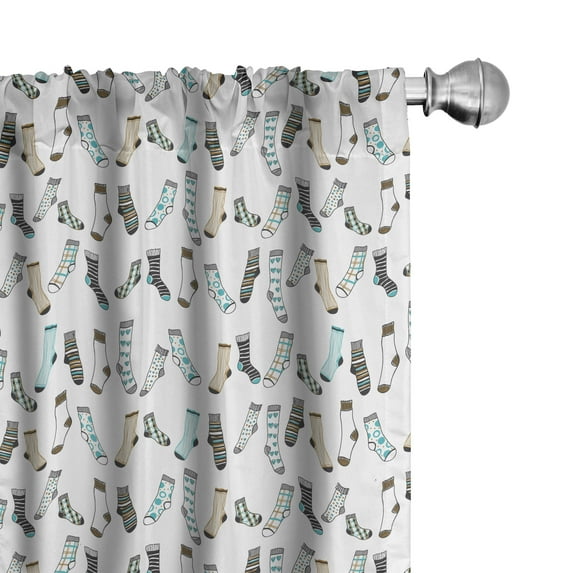 Ambesonne Cartoon Window Curtains, Rain of Socks Laundry, Each 28" W x 63" L, Dark Blue Beige