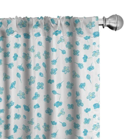 Ambesonne Cartoon 4-Panel Curtains, Scribbled Flower Heads, 56"x84", Deep Sky Blue White