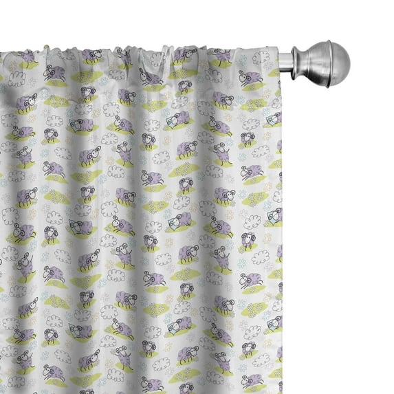 Ambesonne Cartoon Window Curtains, Sheep with Clouds, Each 28" W x 95" L, Lavender