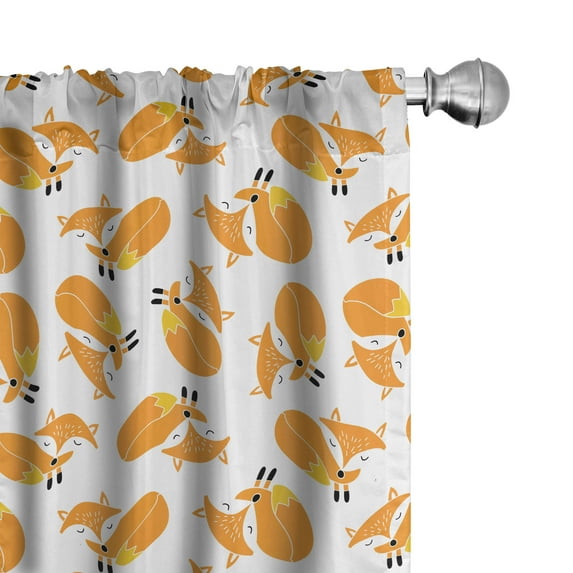 Ambesonne Cartoon Window Curtains, Sleeping Fox Cub, Each 28" W x 84" L, Marigold Earth Yellow