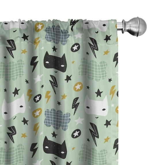 Ambesonne Cartoon Window Curtains, Super Hero Stars Clouds, Each 28" W x 84" L, Mint Green Pale Coffee